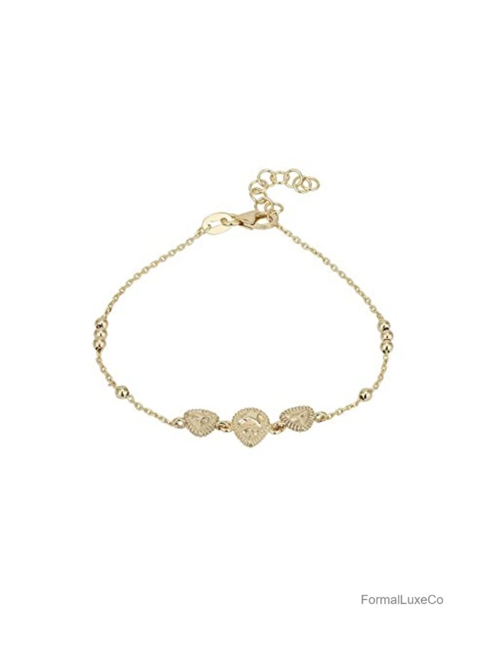 18K Gold Plated Art Deco Vintage Style Bracelet Textured Embossed Beaded Cable